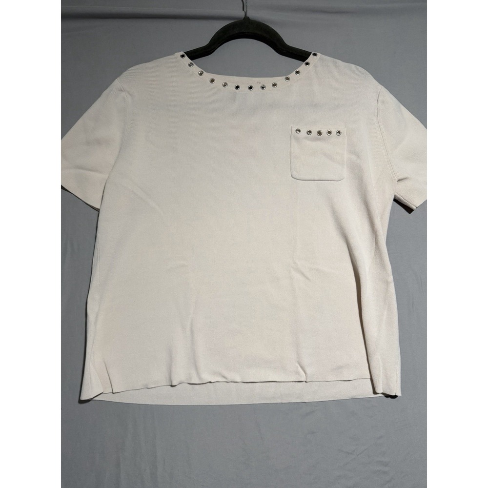 Sag Harbor Women's Biege Studded Tee, NoTag, Women's Medium?